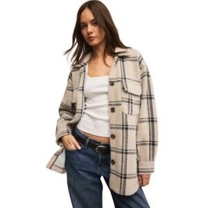 $159 Z Supply Plaid Trucker Shirt Jacket Small Oversized Button Up Knit Shacket